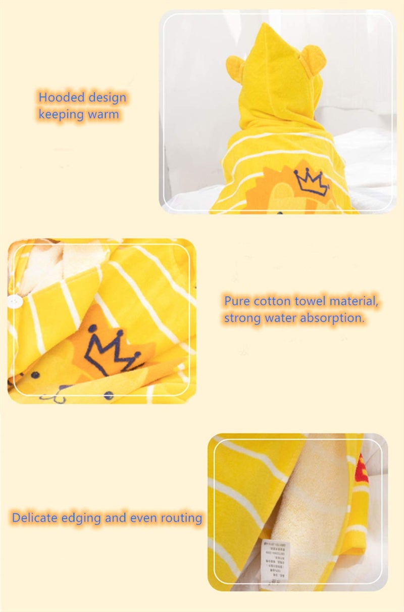 TONWHAR Kids Bath/Pool/Beach Hooded Poncho Towel-Cartoon Animal Pattern Cotton Beach Towel for Baby and Kids (Lion, 1-4 Years/Height:33.4"-43.3") - Image 4